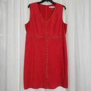 Peter Nygard Petite Studded Sleeveless Red Midi Dress Stretch